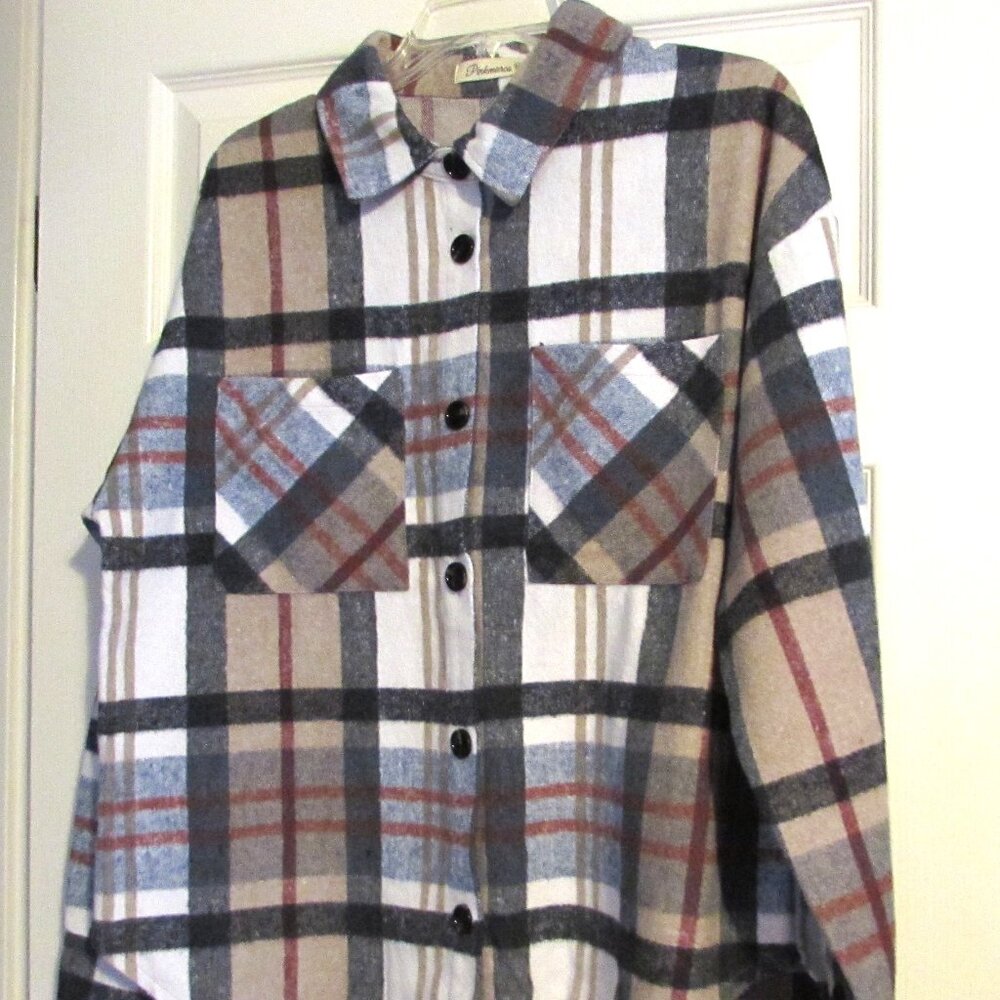 Women's PINKMARCA Plaid Flannel Button Up Shirt or Shirt Jacket Size XL